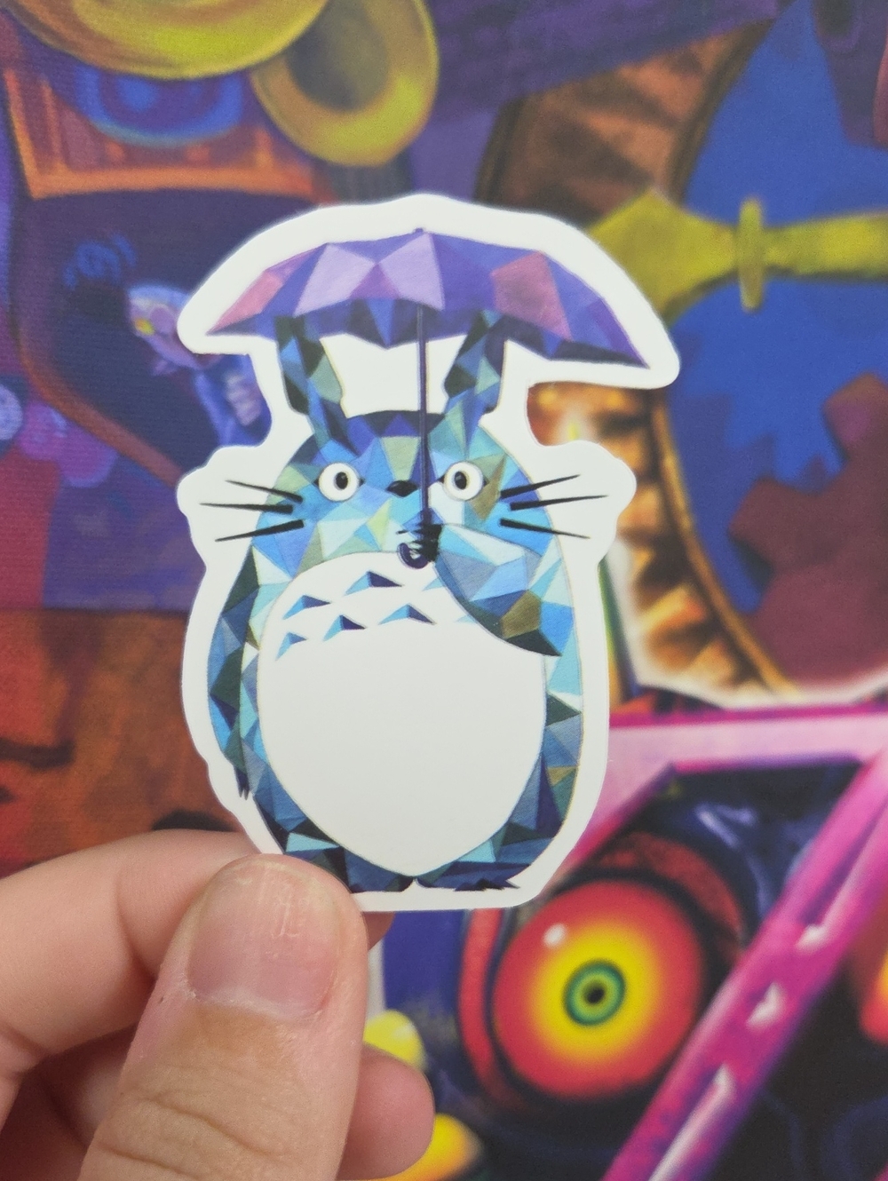 Blue Geometric Totoro Cat Sticker – Decorative Pet-Themed Decal